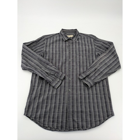 The Territory Ahead Button Up Shirt Mens L Tall Striped Black Long Sleeve Casual - Picture 1 of 8